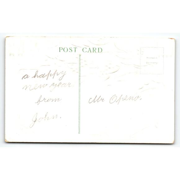 Vintage 1907-1915 Lithograph New Year Postcard Snowy Village Holly - Picture 2 of 2